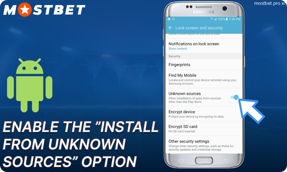 Enable the Install from unknown sources option to install the Mostbet app