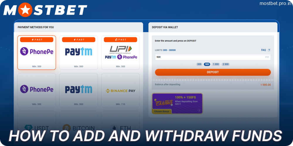 Guide on making deposits and withdrawals on Mostbet