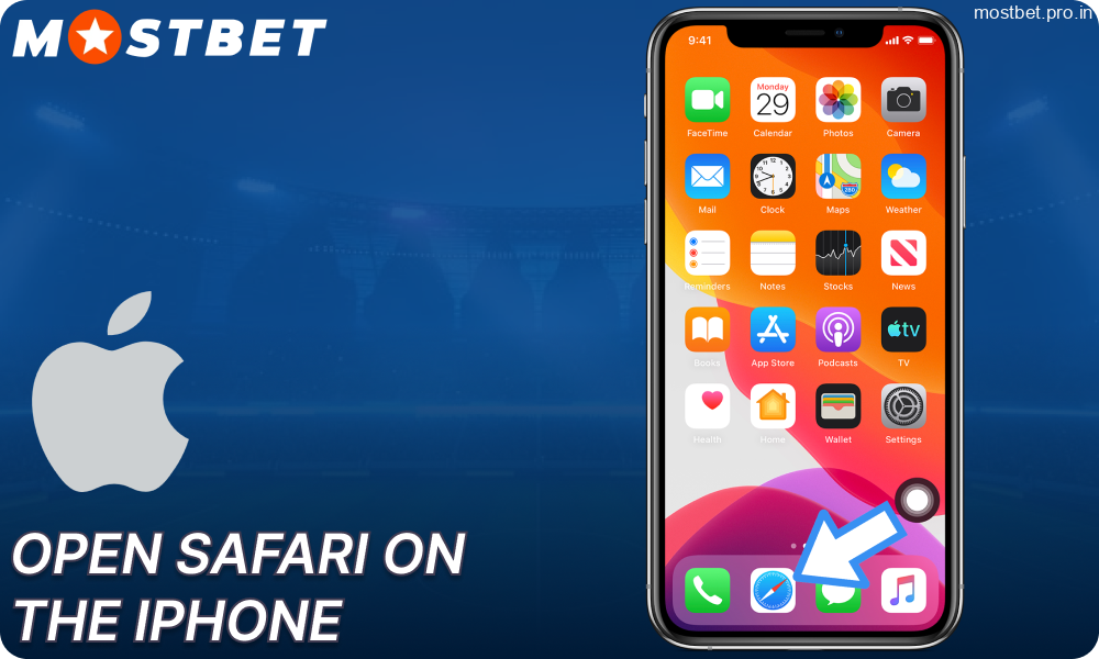 Open Safari on the iPhone to start the Mostbet app download process