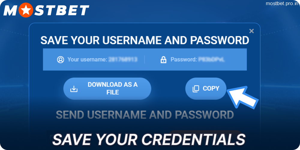 Save your credentials on Mostbet