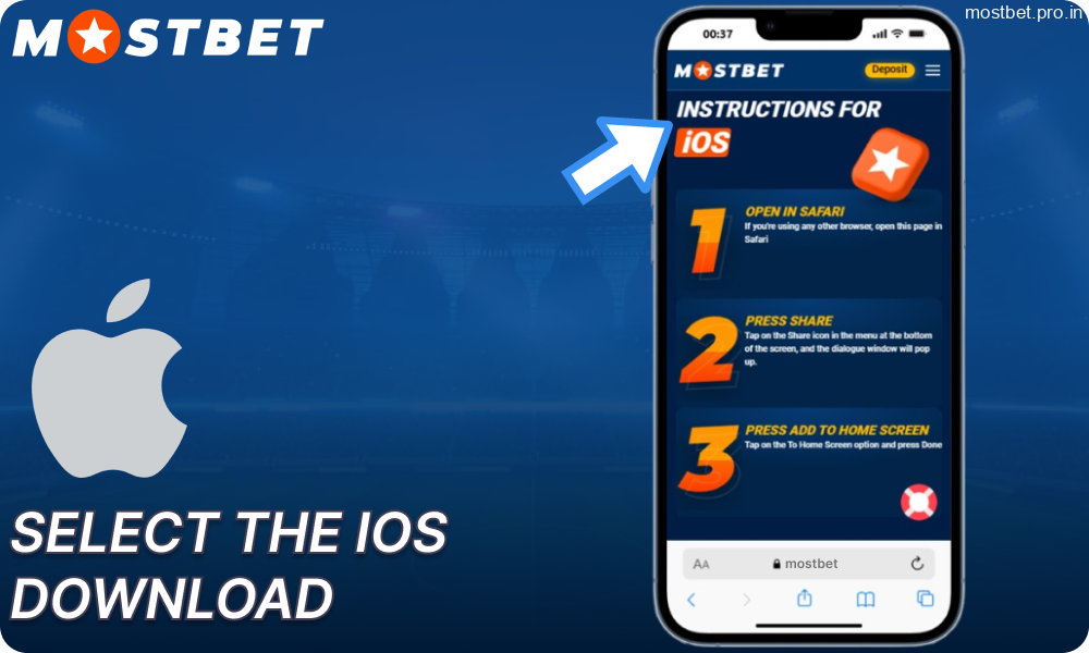 Select the iOS download on Mostbet