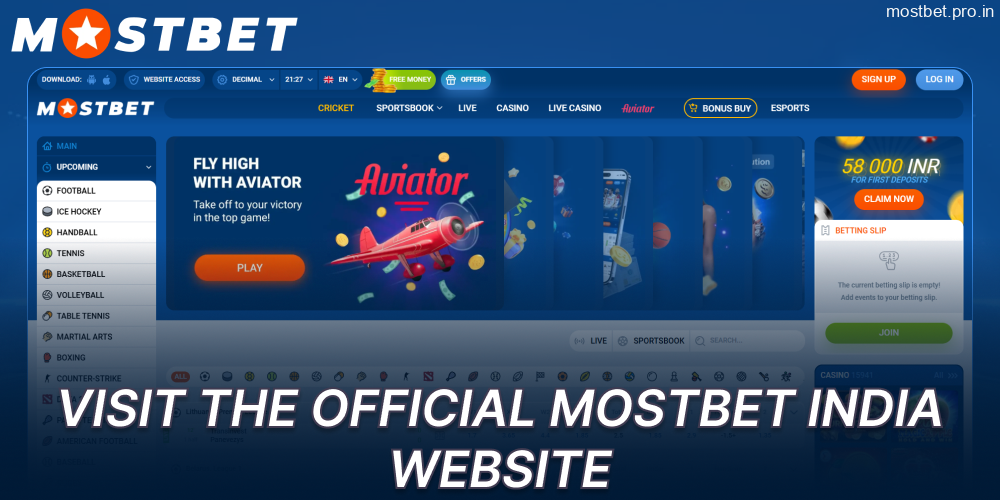 Visit the official Mostbet India website